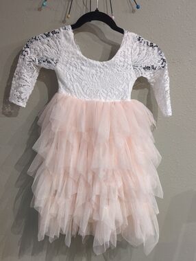 2 Bunnies Kids Lace & Tulle Layered Dress in Blush White Lace Size 3T Wedding